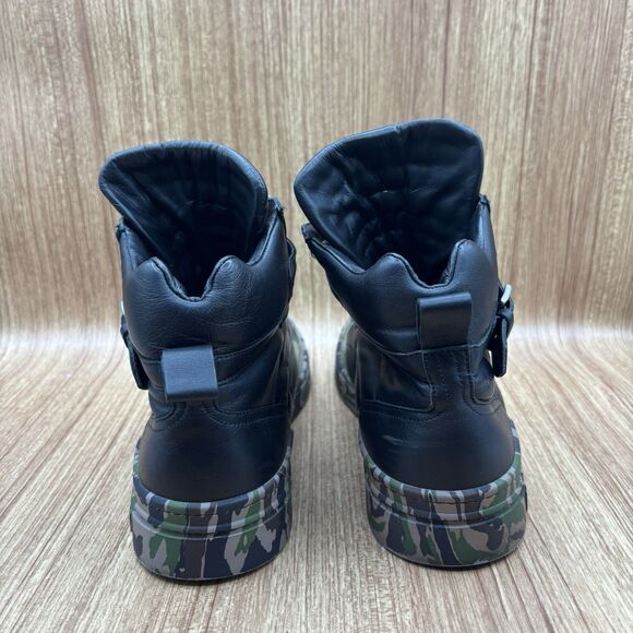 MOSCHINO LOGO LEATHER HIGH-TOP SNEAKERS BLACK CAMO BUCKLES MEN'S SIZE EU 42 US 9 - Picture 2 of 9